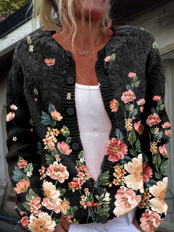 Daniëlle | Zwart vest met botanische print