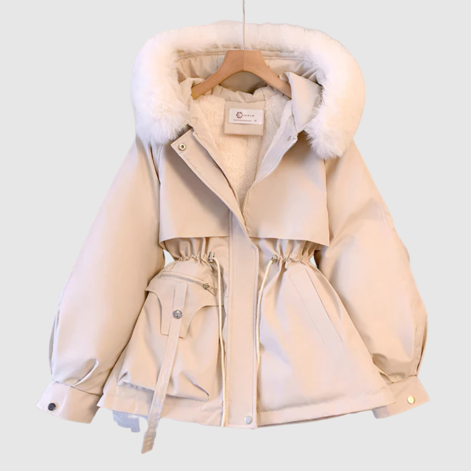 Lange winterparka met gewatteerde capuchon en diepe zakken in effen donkere kleur voor dames
