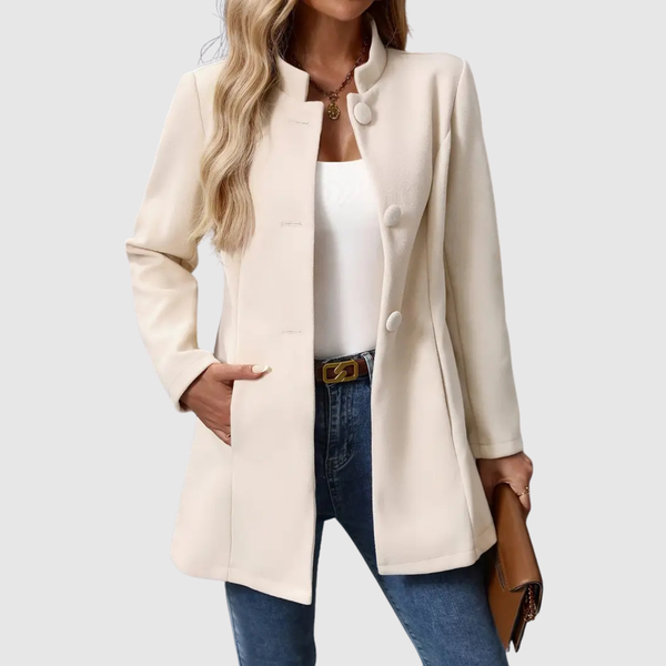 Elegante lange blazerjas voor dames met strak silhouet en zachte lichte stof