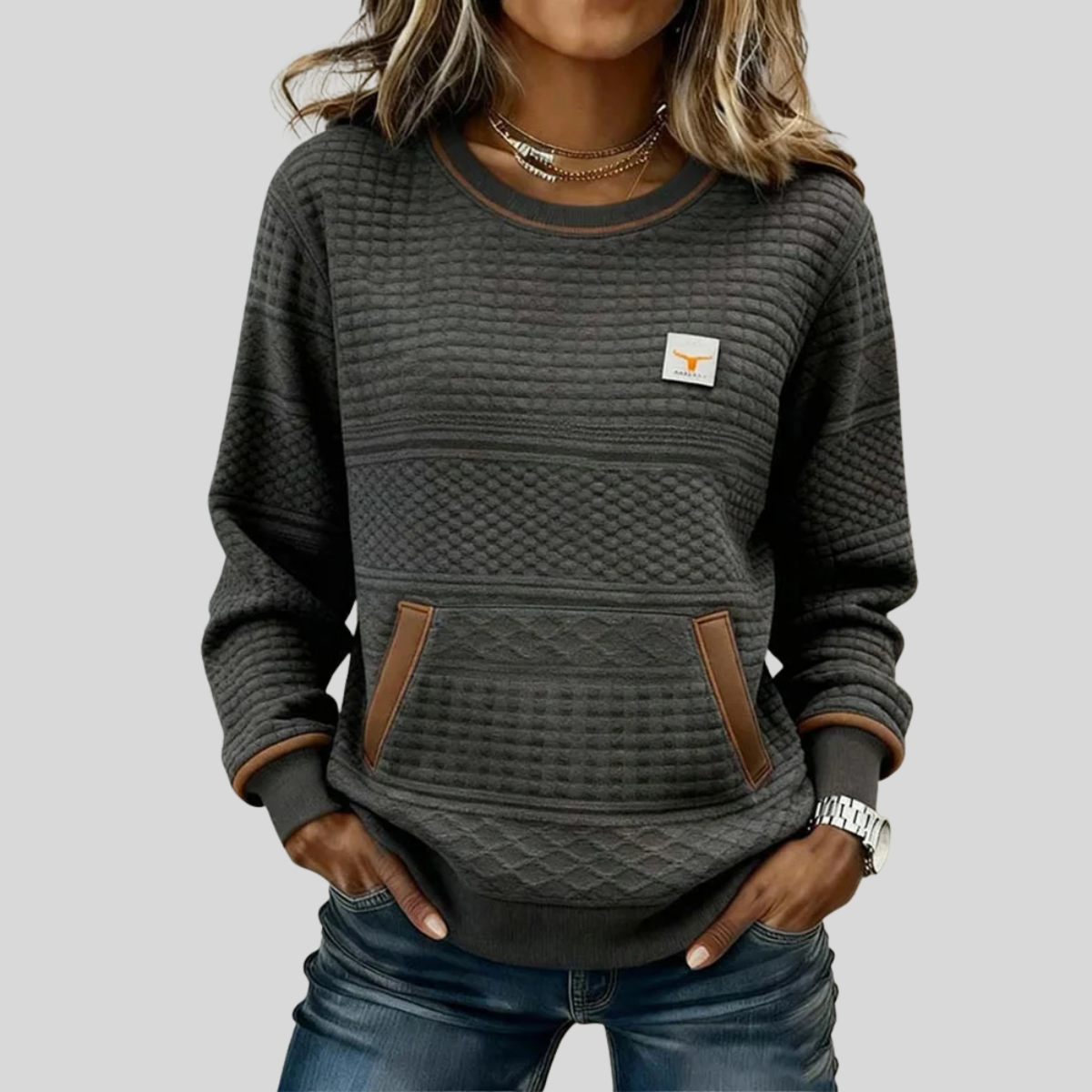 Eefje dames sweater met ronde hals en kleurvlakken