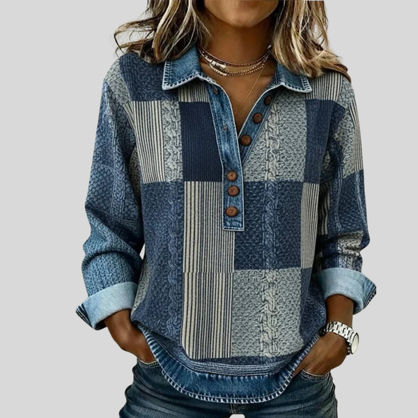 Fenne dames sweater met print en kleurvlakken