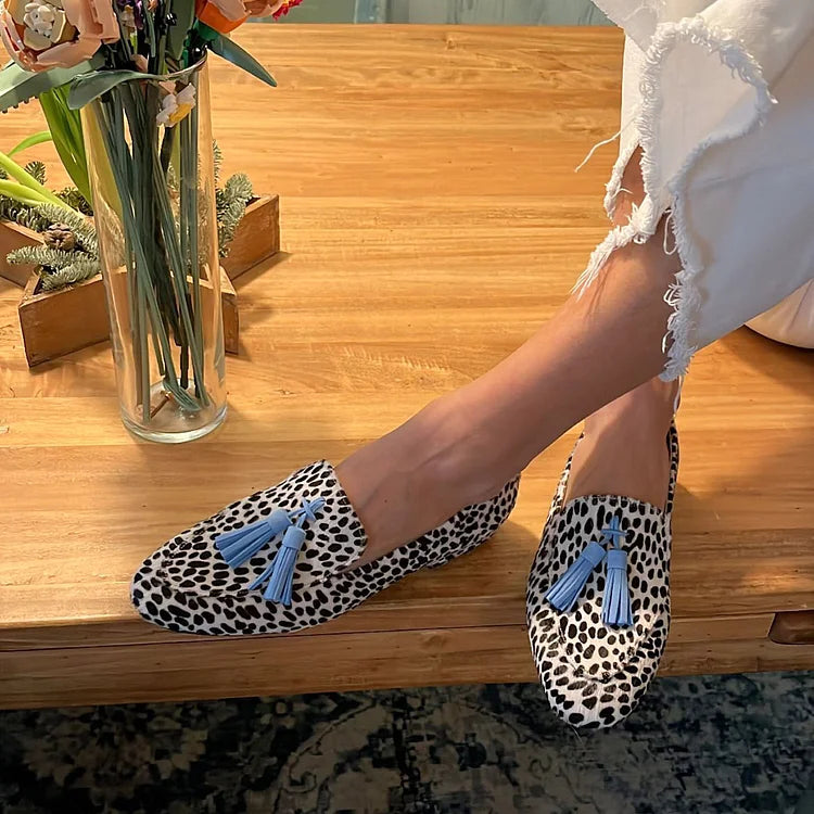 Comfortabele dames mocassins met warme safariprint in bruintinten, handgemaakt