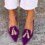 Boho dames instappers met franjes in warme kleuren, handgemaakt en comfortabel