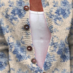 Nadine dames blauw gebreid vest met botanische print
