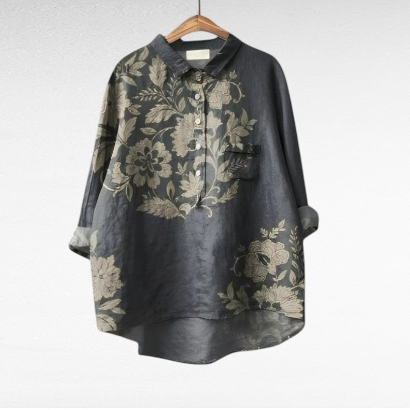Verfijnde dames blouse met zomerse print en lange mouwen in dunne ademende stof