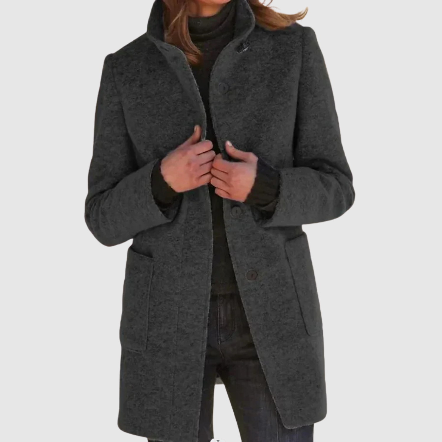Stijlvolle bouclé jas met capuchon en klassiek silhouet in zachte wollige stof voor dames