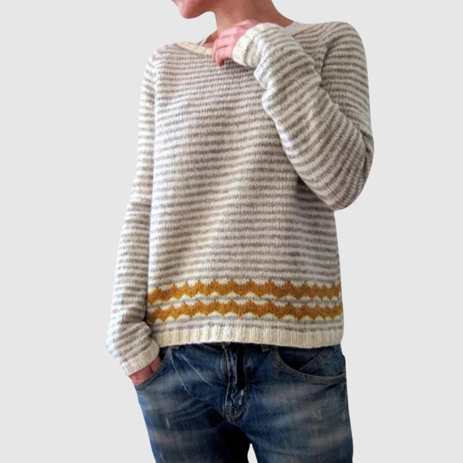 Gebreide trui met contrastdetails in afwijkende kleur voor dames, ronde hals