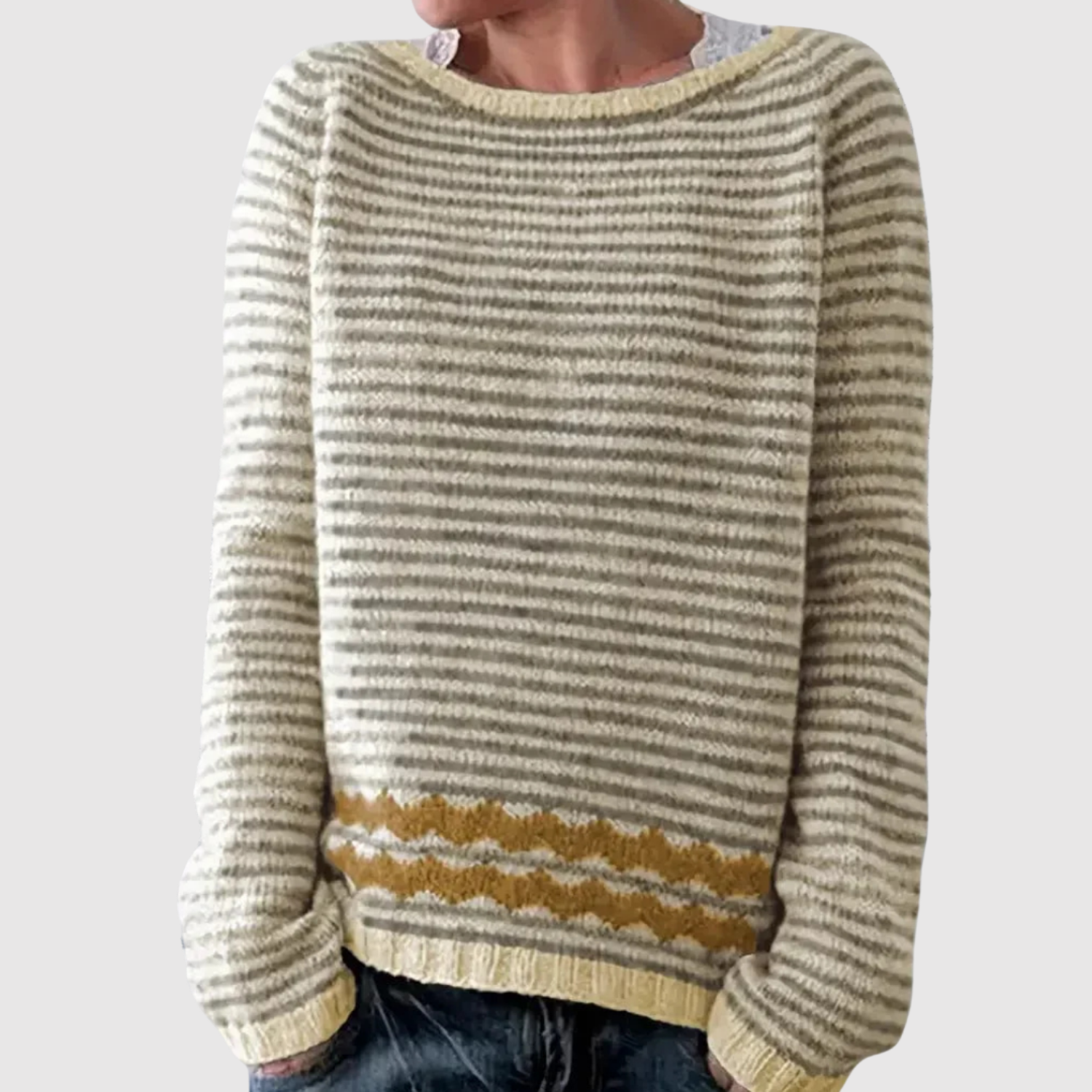 Gebreide trui met contrastdetails in afwijkende kleur voor dames, ronde hals