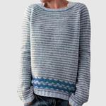 Gebreide trui met contrastdetails in afwijkende kleur voor dames, ronde hals