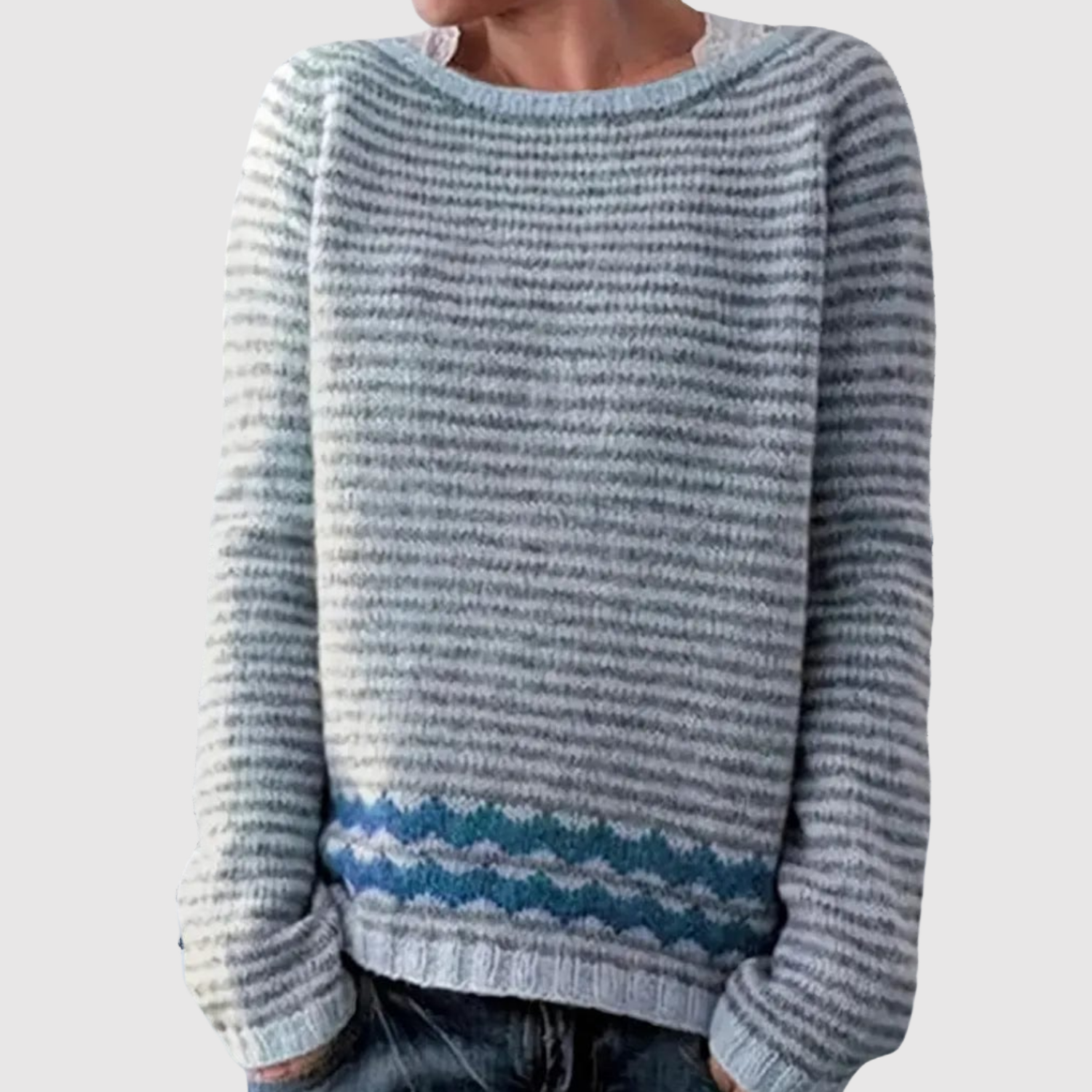 Gebreide trui met contrastdetails in afwijkende kleur voor dames, ronde hals