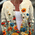 Marloes dames gebreid vest met wilde bloemenprint