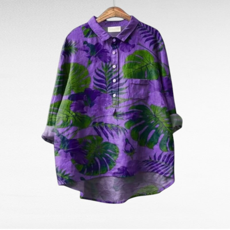 Luchtige dames zomerblouse met verfijnd dessin en lange mouwen in dunne stof