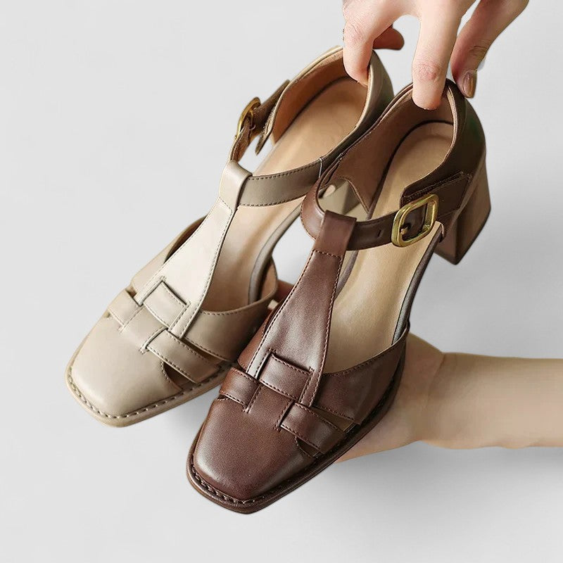 Nienke dames t-band schoenen met blokhak