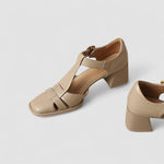 Nienke dames t-band schoenen met blokhak