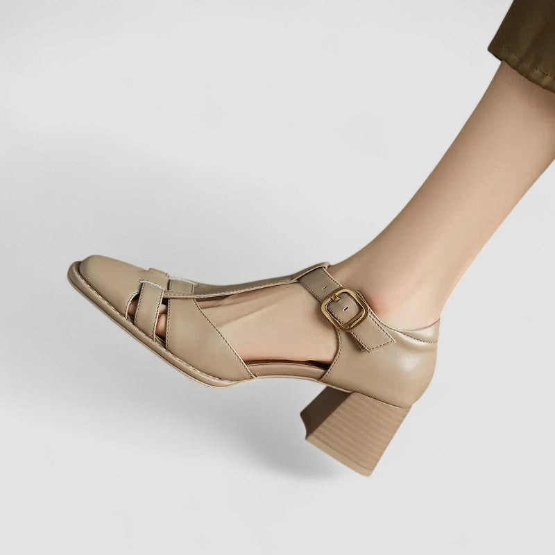Nienke dames t-band schoenen met blokhak