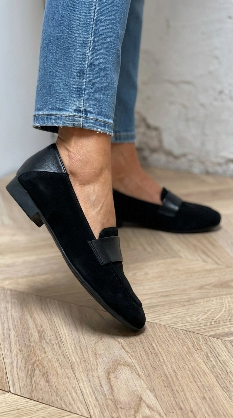 Klassieke dames mocassins in een effen neutrale kleur met elegante lijn en platte zool