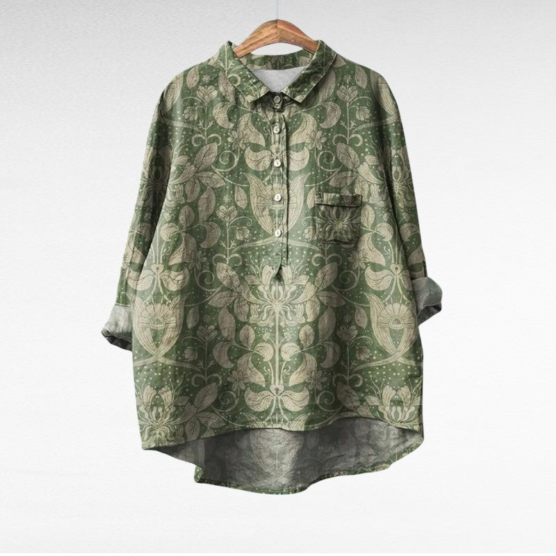 Ademende zomerblouse met kunstzinnige print en lange mouwen voor dames
