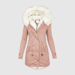 Warme dames parka met imitatiebont op de capuchon en diepe zakken voor winddagen
