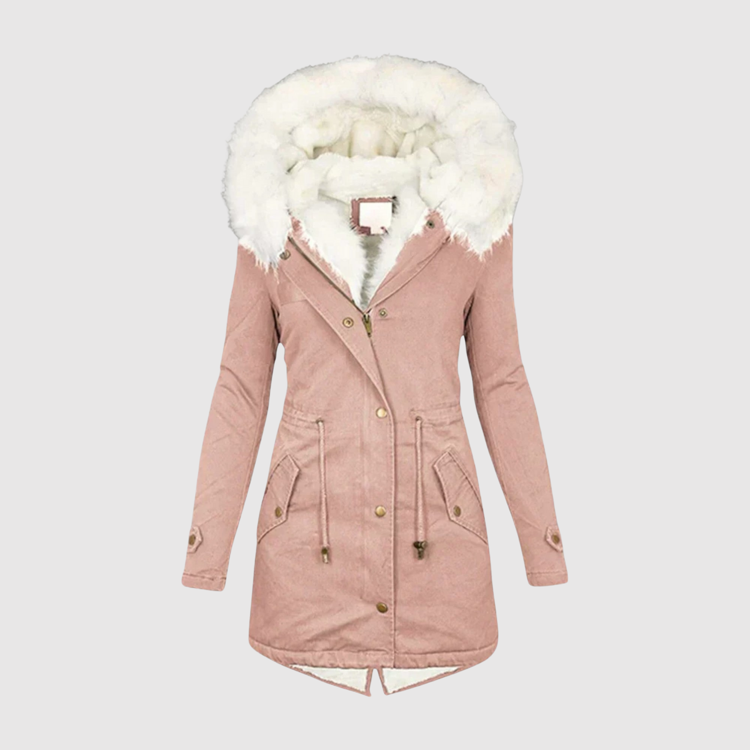 Warme dames parka met imitatiebont op de capuchon en diepe zakken voor winddagen
