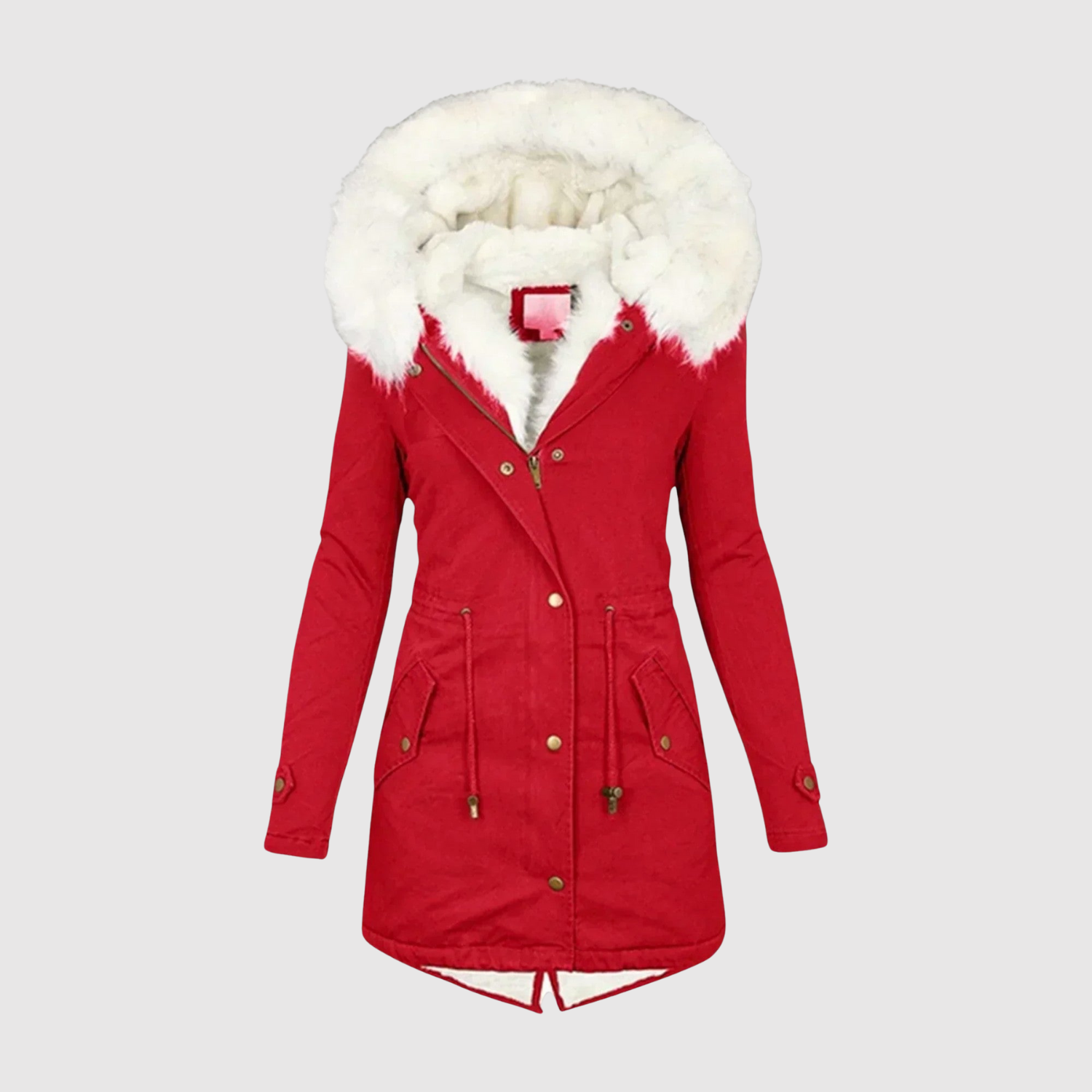 Warme dames parka met imitatiebont op de capuchon en diepe zakken voor winddagen