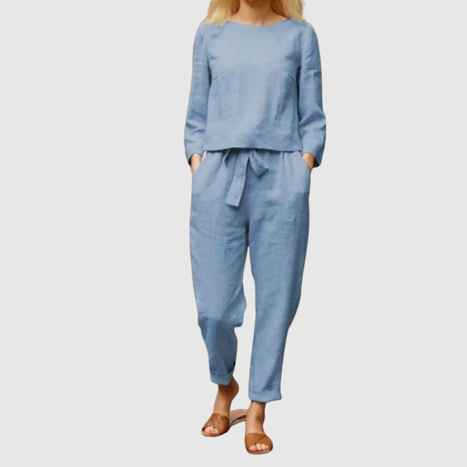 Pien dames tweedelige blouse- en broekset