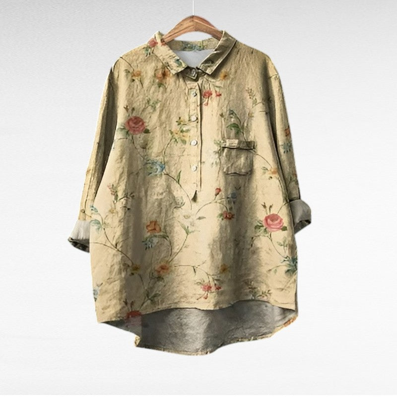 Ademende zomerblouse met kunstzinnige print en lange mouwen voor dames