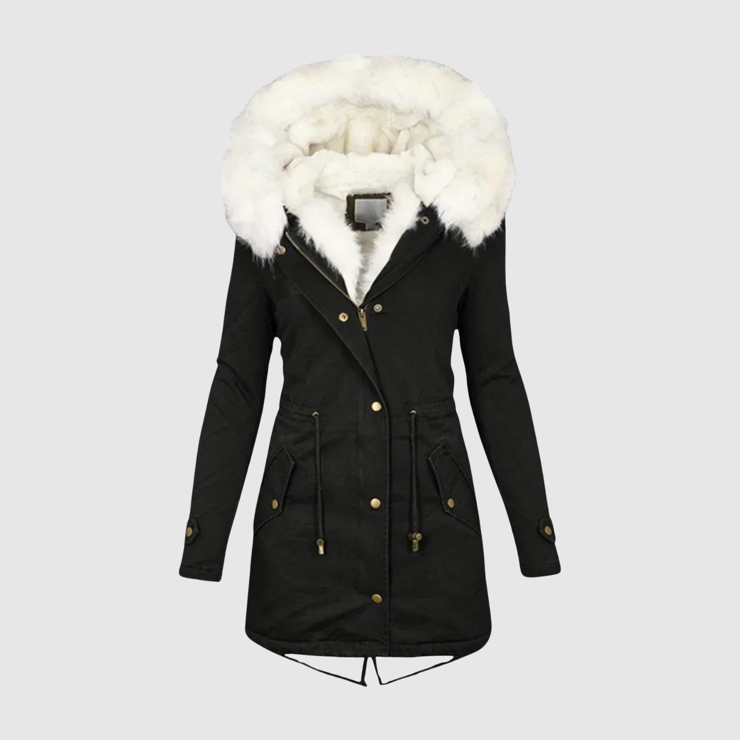 Warme dames parka met imitatiebont op de capuchon en diepe zakken voor winddagen