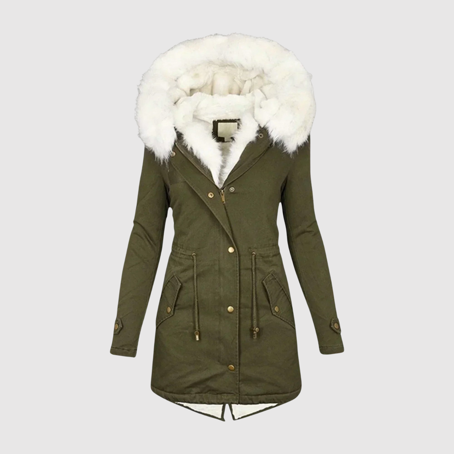 Warme dames parka met imitatiebont op de capuchon en diepe zakken voor winddagen