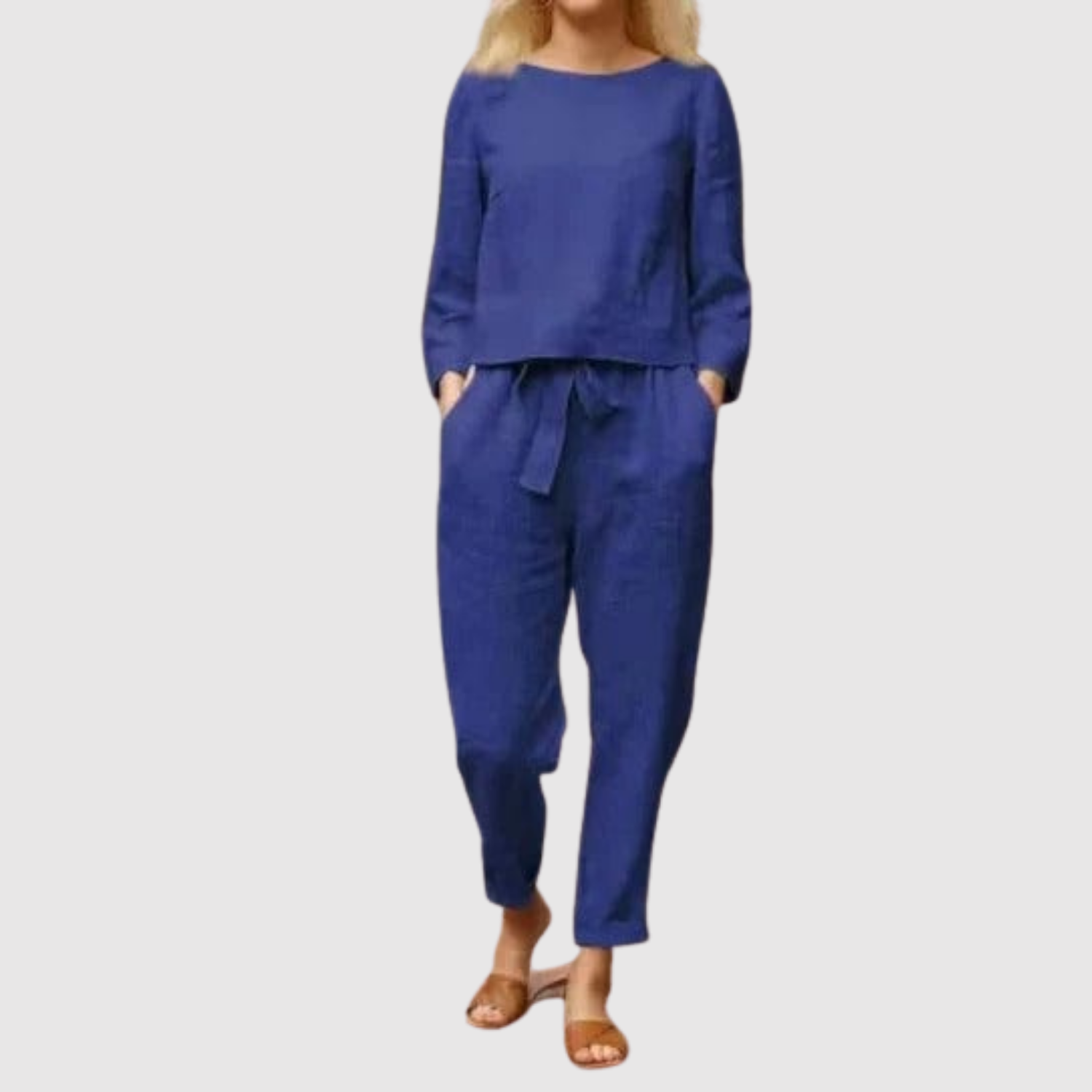 Pien dames tweedelige blouse- en broekset