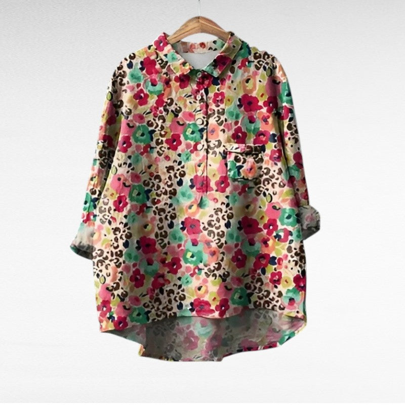 Ademende zomerblouse met kunstzinnige print en lange mouwen voor dames