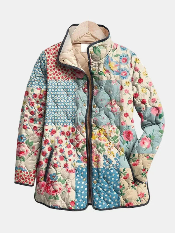 Daniëlle dames gewatteerd patchworkjasje met bloemen en geometrische print