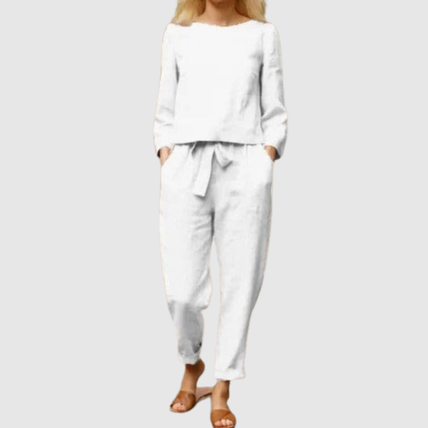 Pien dames tweedelige blouse- en broekset