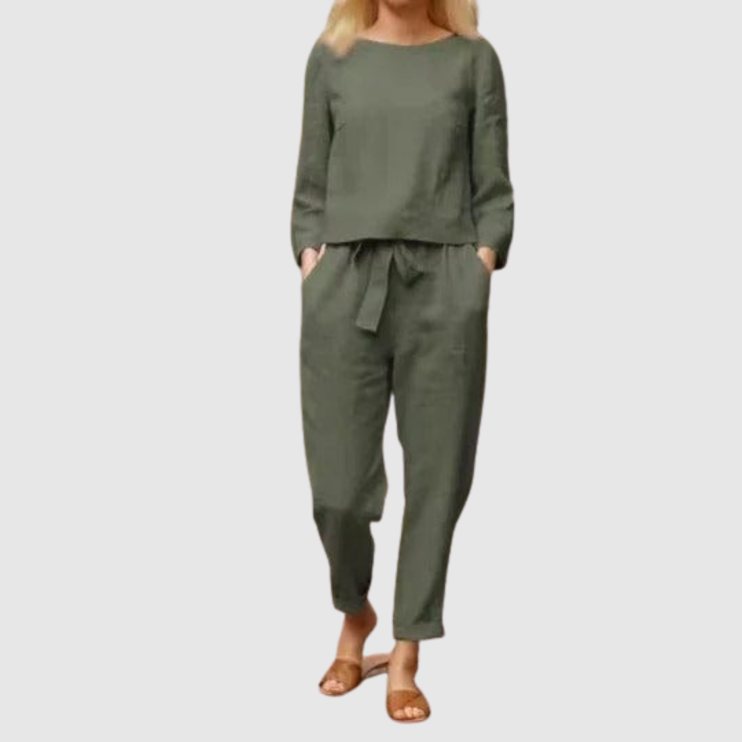 Pien dames tweedelige blouse- en broekset