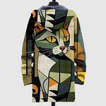 Hoodie met kattenprint in warme gouden tinten op een donkere ondergrond en ruime pasvorm