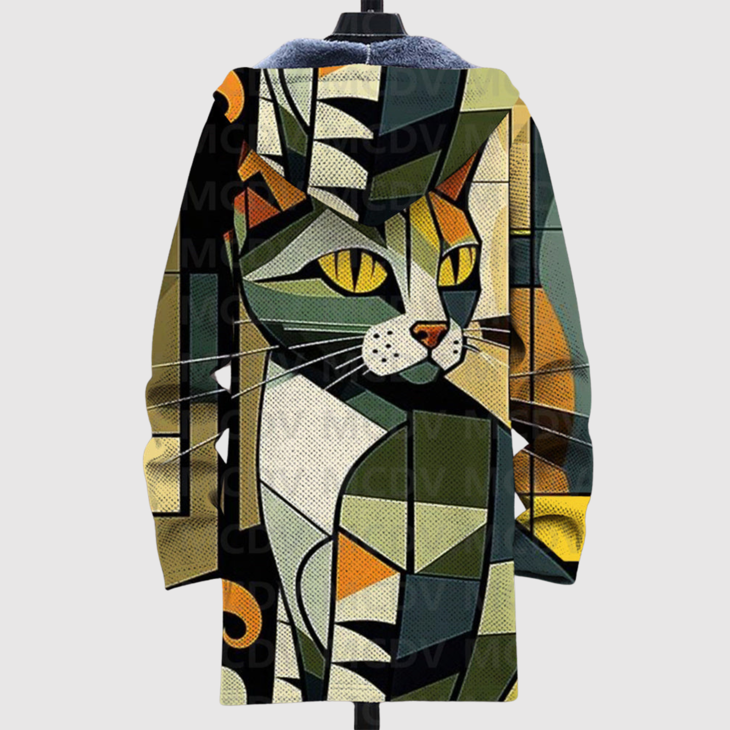 Hoodie met kattenprint in warme gouden tinten op een donkere ondergrond en ruime pasvorm