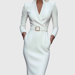 Elegante maxi jurk met verstelbare ceintuur en verfijnde mandarinekraag voor dames