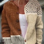 Mireille dames karamelkleurig gebreid patchworkvest