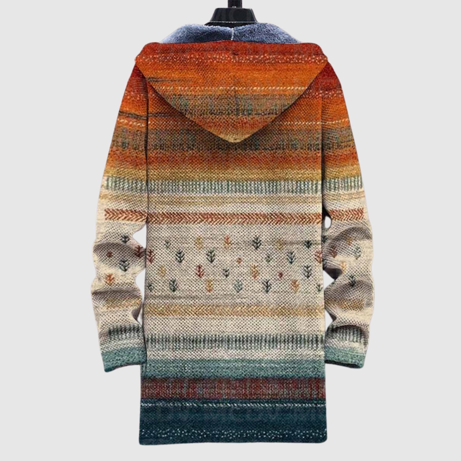 Dames hoodie met rustige print in klei, zand en mosgroene aardetinten