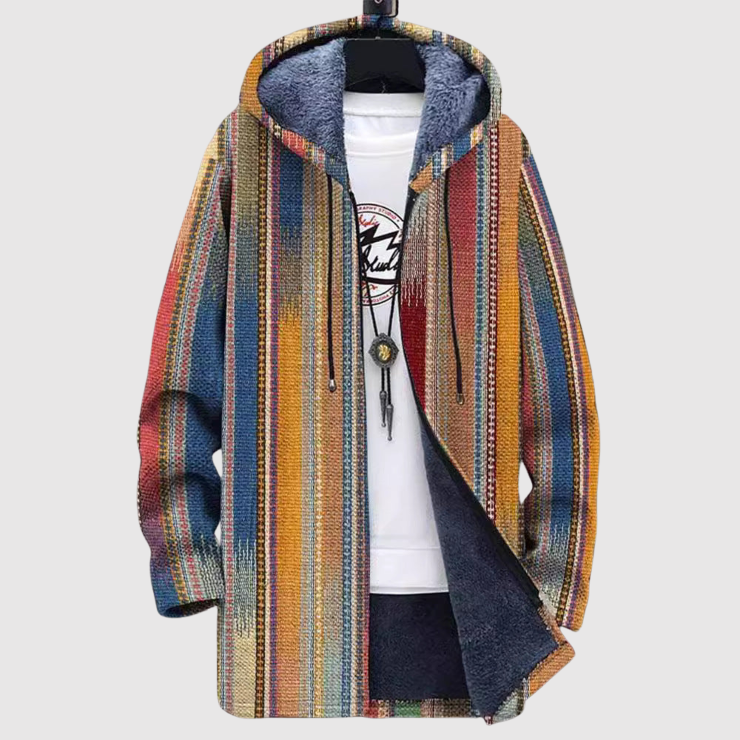Hoodie met folkloreprint in warme tinten roest, oker en diep rood met ruime pasvorm