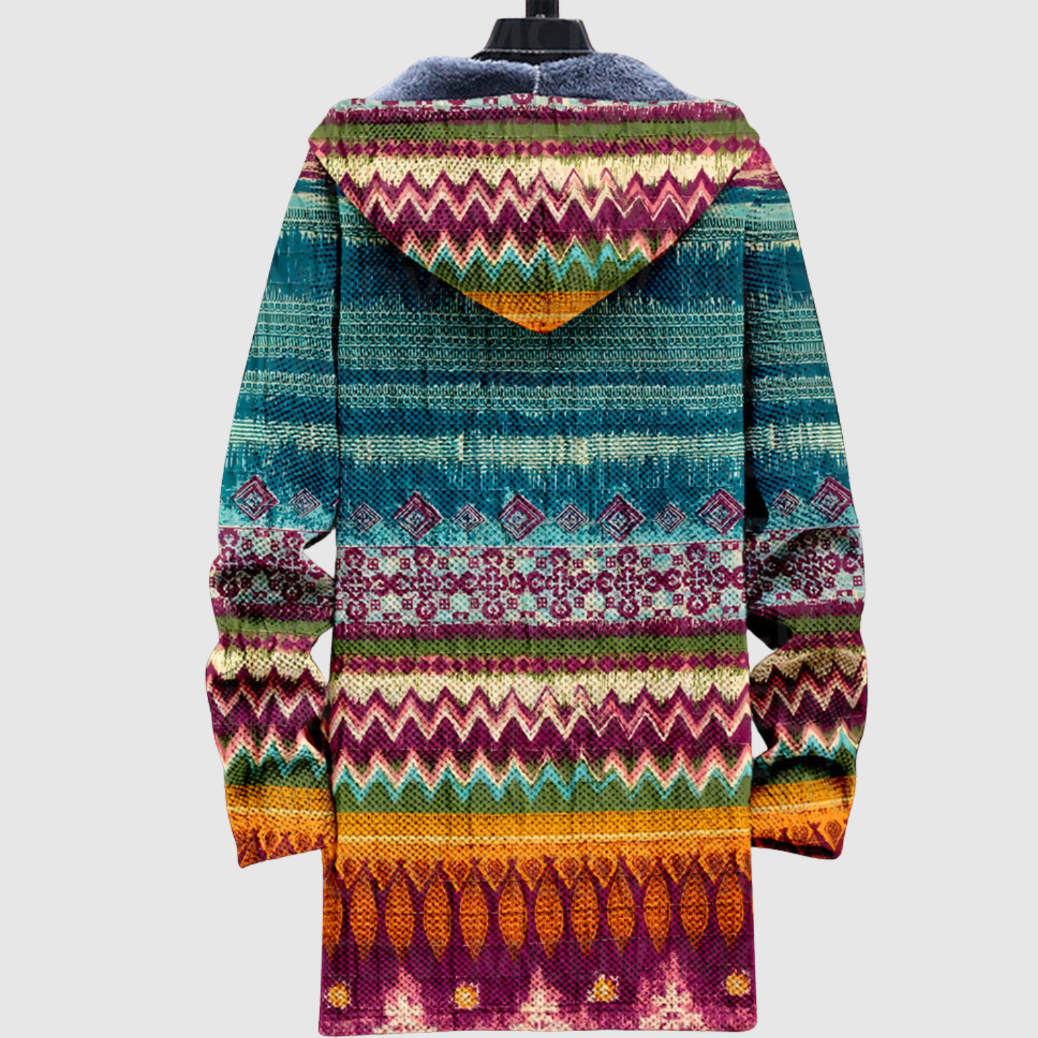 Dames hoodie met geprint Noors motief in warme winterse kleuren en tinten