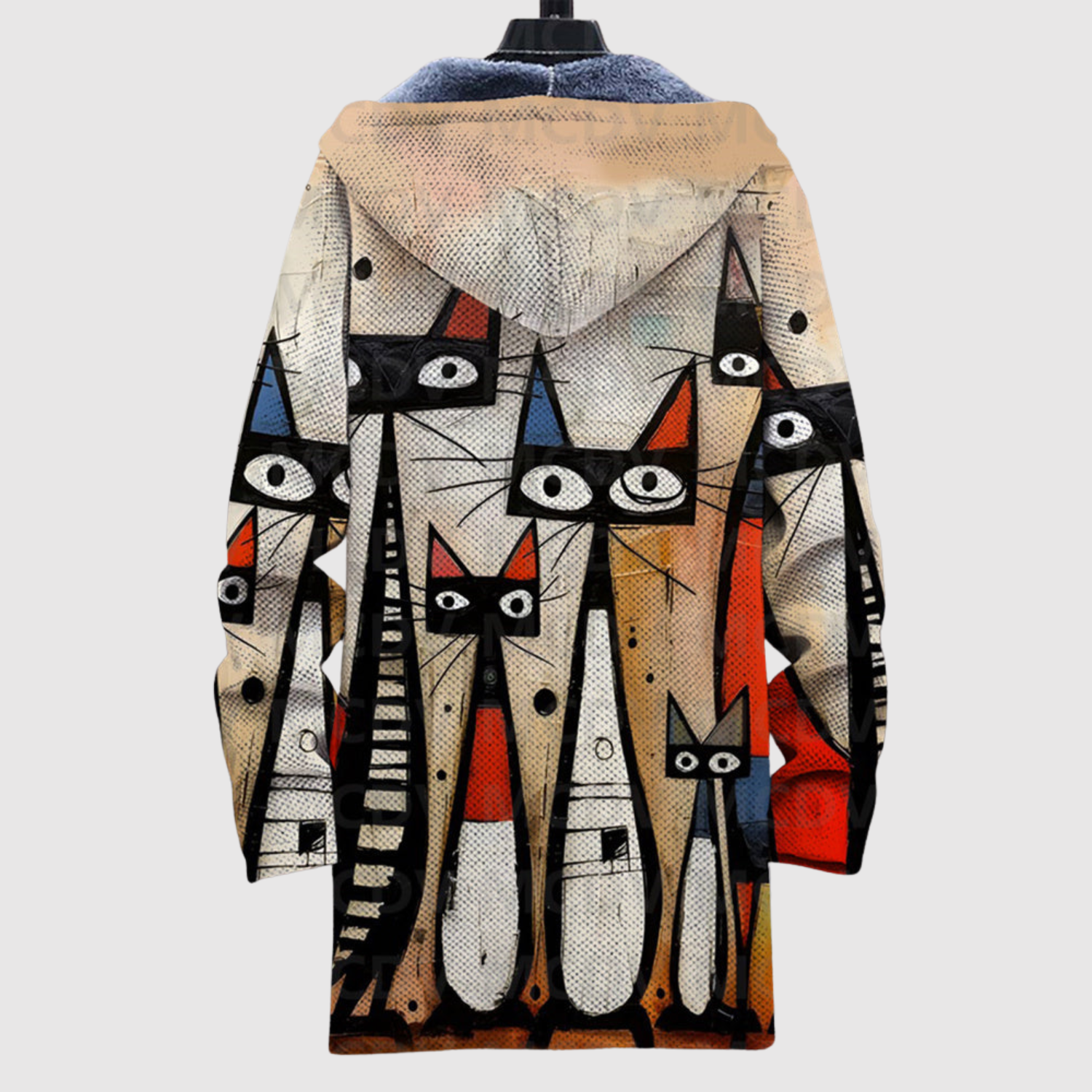 Sweater met artistieke kattenprint in losse penseelstreken en zachte warme binnenkant