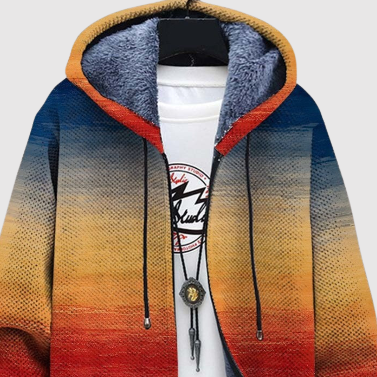 Dames sweater met zonsondergangprint in oranje en diep roze tinten