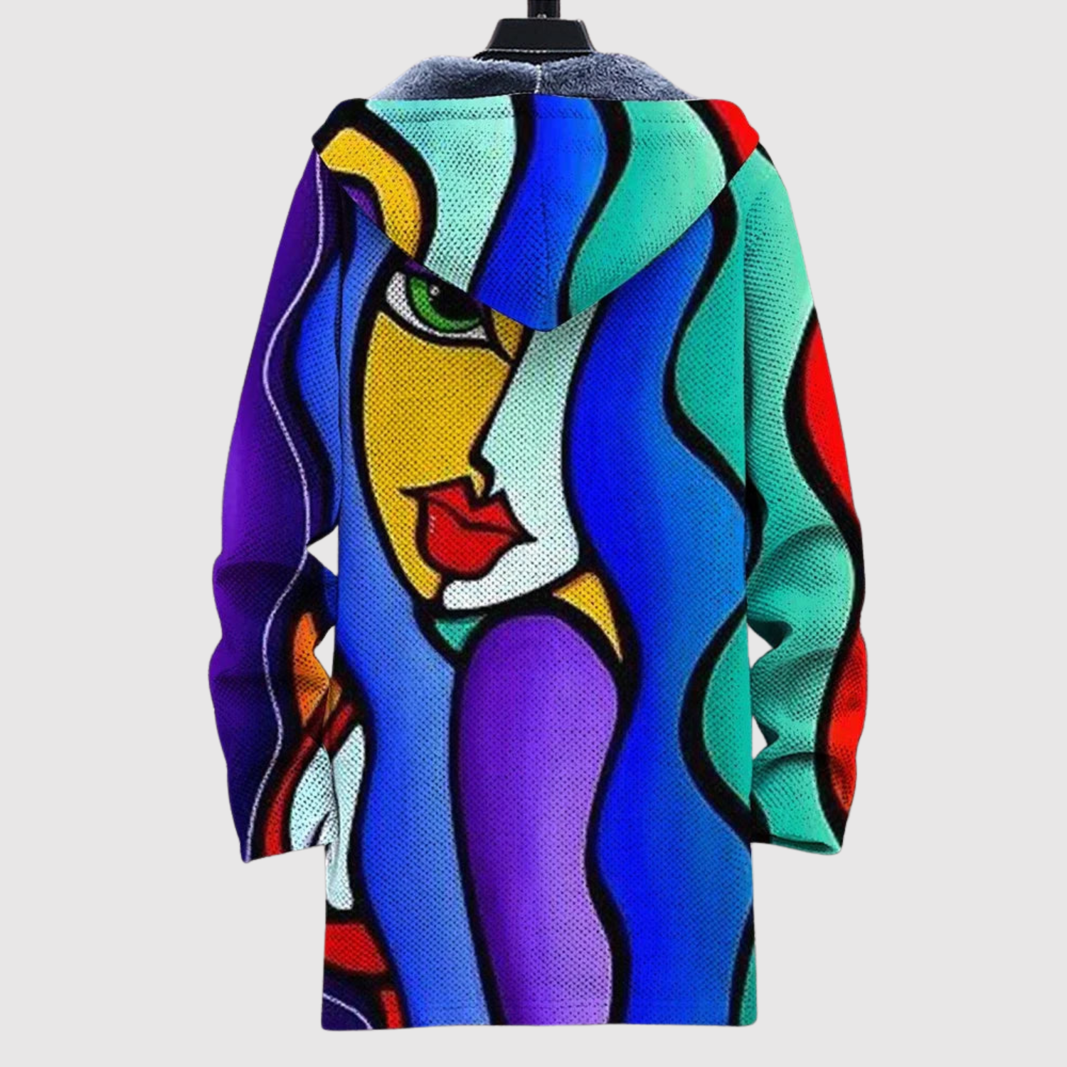 Hoodie met artistieke gezichtsprint in schilderachtige tinten en een ruime unisex pasvorm