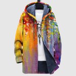 Warme dames hoodie met retroprint in oranje, mosterdgeel en bruin