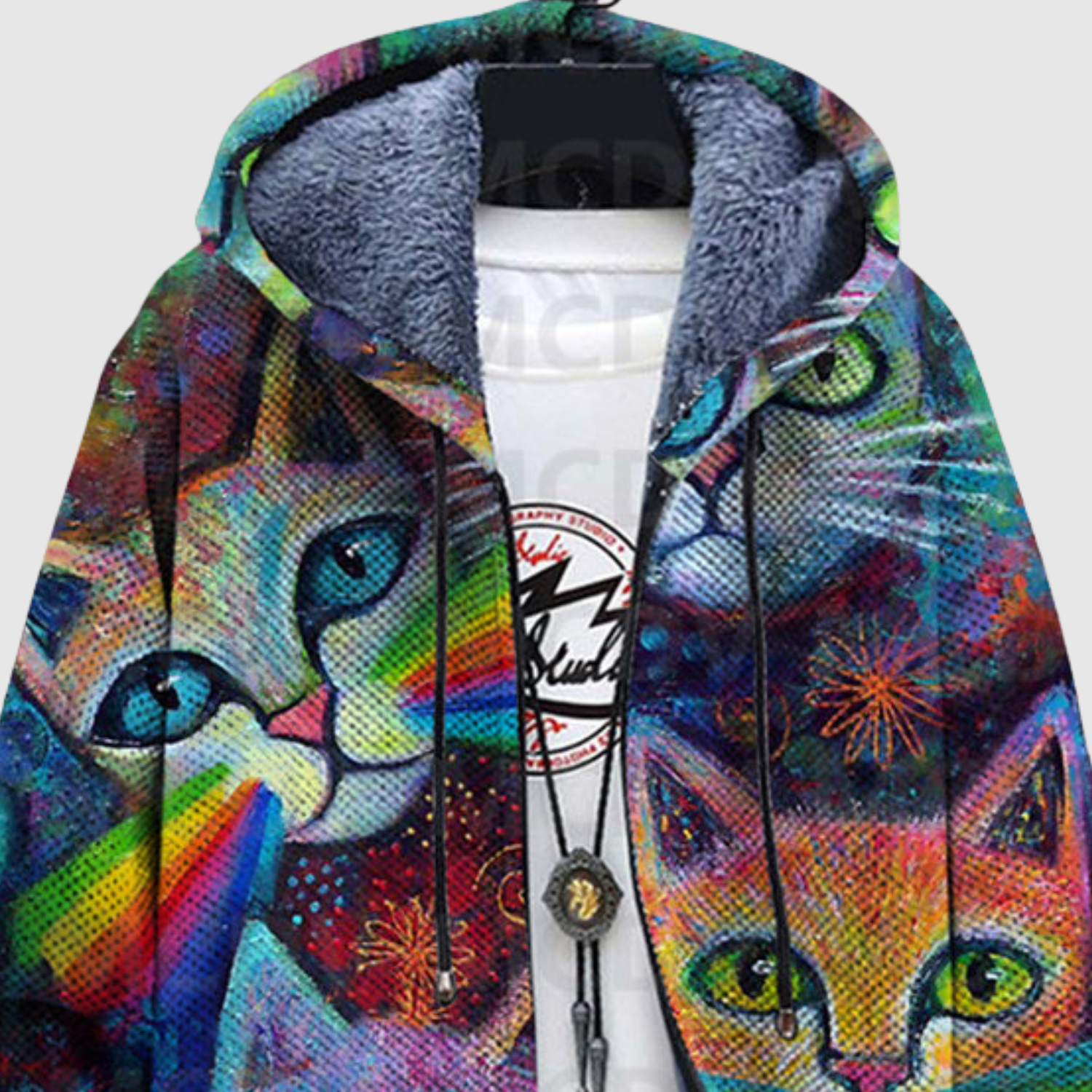 Sweater met kleurrijke kattenprint en zachte geborstelde fleece aan de binnenzijde