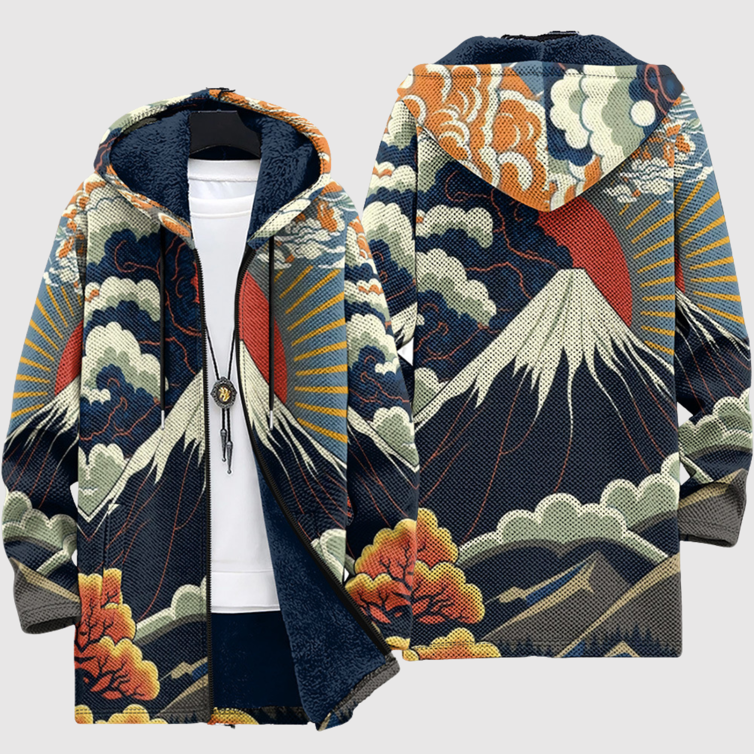 Hoodie met Japans geinspireerde print met strak lijnwerk in rustige kleuren en ruime pasvorm