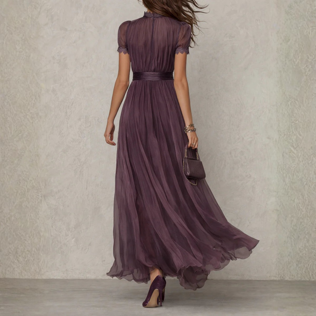 Vivienne dames chiffon maxi-jurk met kanten afwerking