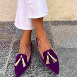 Boho dames instappers met franjes in warme kleuren, handgemaakt en comfortabel