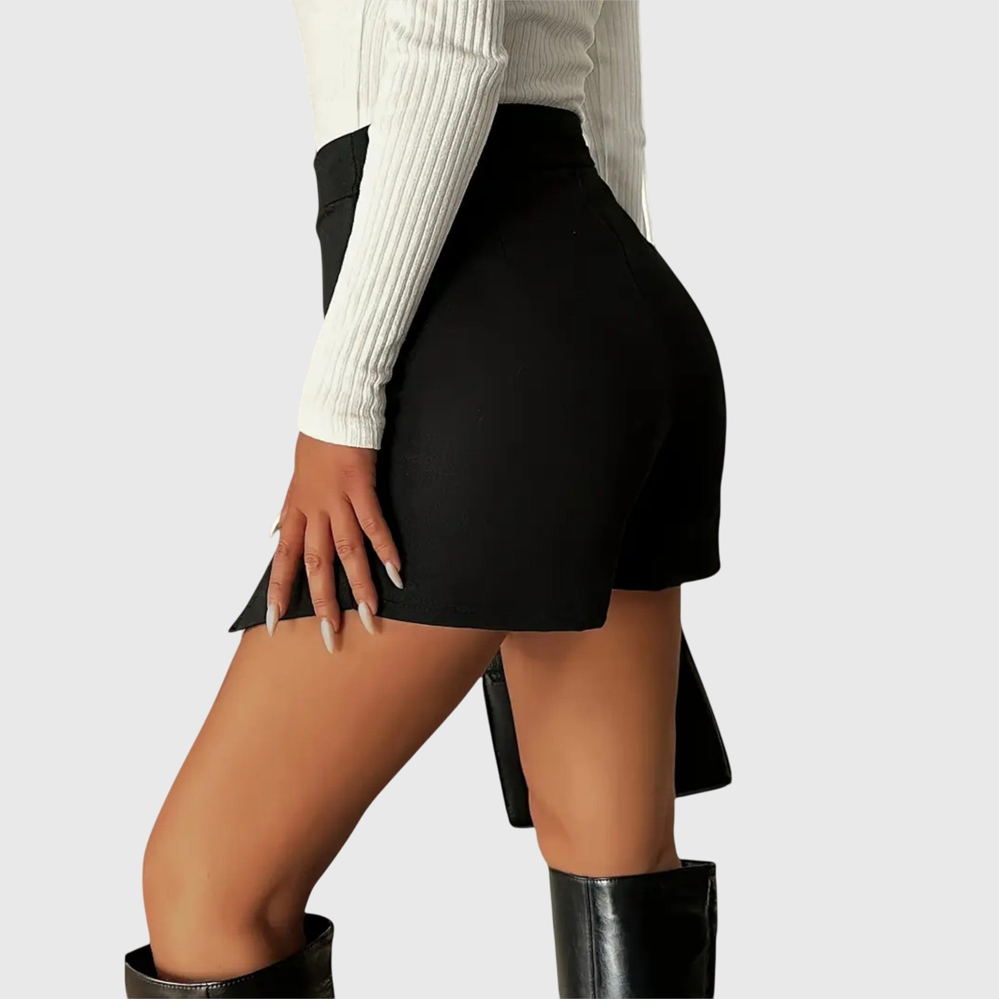 Zwarte kokerrok voor dames met hoge taille en elegante split in de zoom