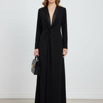 Kara dames maxi-jurk met diepe v-hals en lange mouwen
